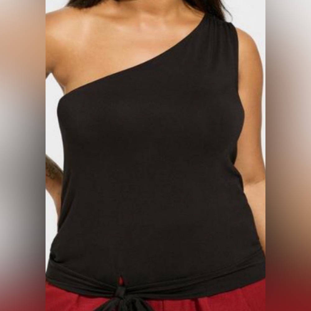 TORRID SUPER SOFT ONE SHOULDER TIE FRONT CROP TOP: BLACK: NEW WITH TAGS:00 (M/L)